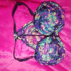 PINK, multi colored, racer back bra, size 34DD